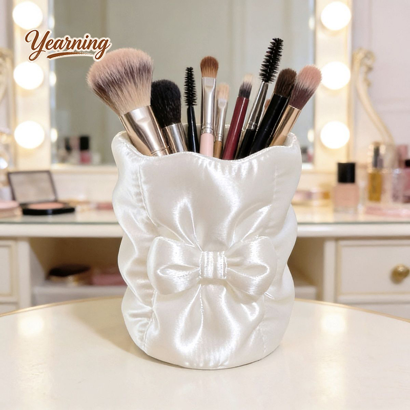 Luxury Round Bow Silk Makeup B - Luxury Skincare Organizer ulasan dan harga