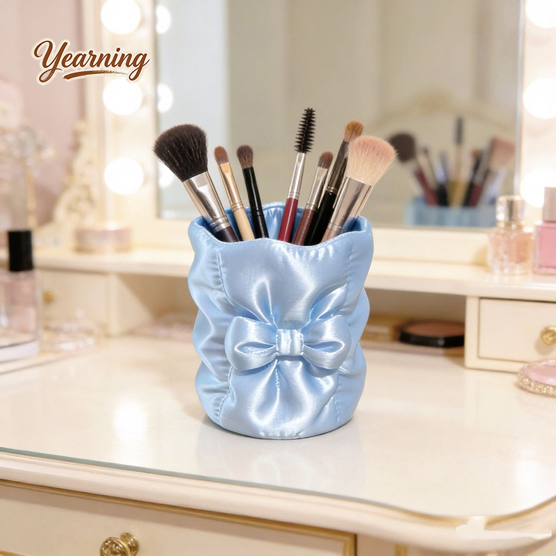 Luxury Round Bow Silk Makeup B - Luxury Skincare Organizer ulasan dan harga