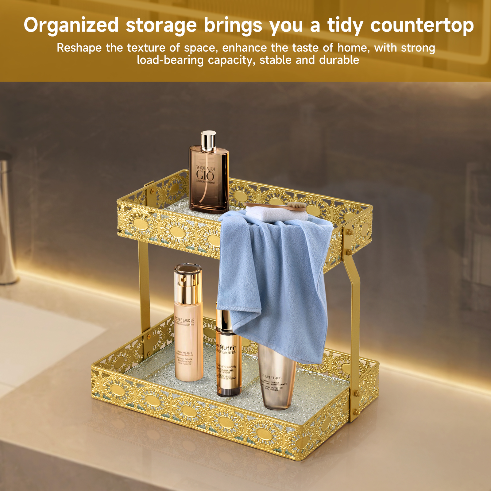 Double-Layer Glass Storage Tra - Luxury Skincare Organizer ulasan dan harga