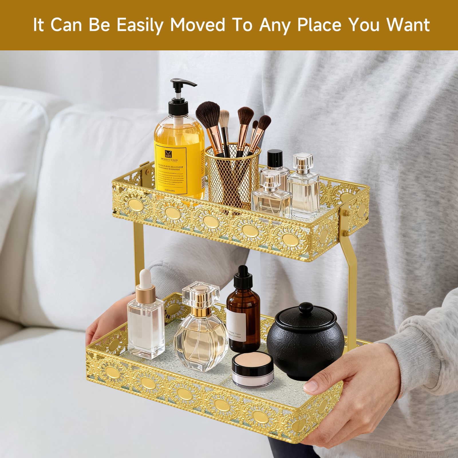 Double-Layer Glass Storage Tra - Luxury Skincare Organizer ulasan dan harga