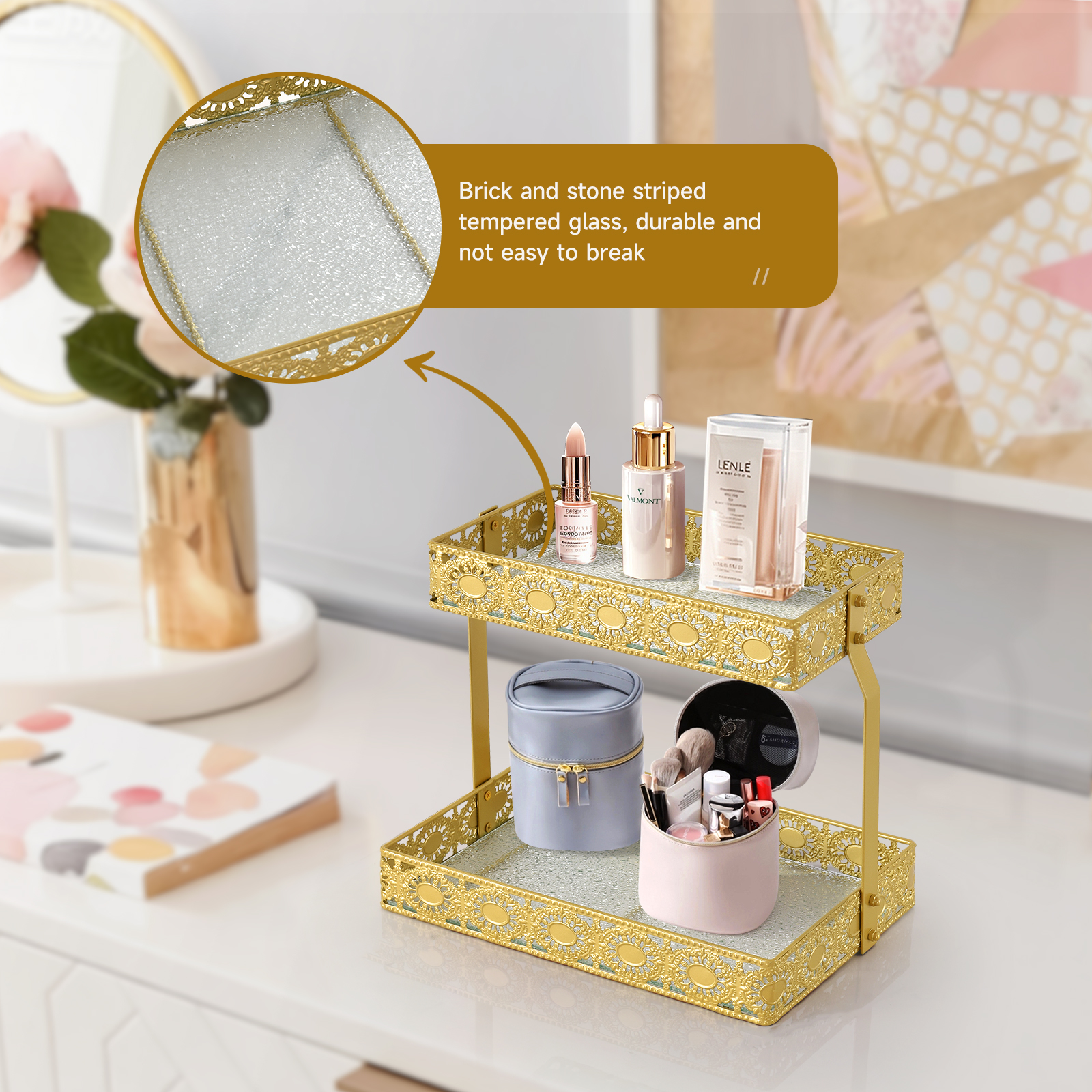 Double-Layer Glass Storage Tra - Luxury Skincare Organizer ulasan dan harga